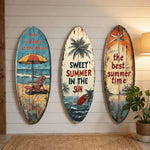 décoration murale planche surf couleur plage motif vieilli bois parasol chaise longue palmier sóng