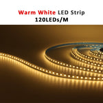 ruban led 12v 120leds/m blanc chaud adhésif moderne 50000h 3000k certification rohs ccc fcc