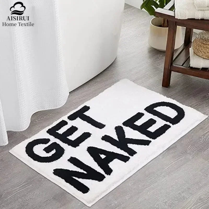 tapis bain moderne microfibre blanc noir lettres dessin animé respectueux environnement 50x80cm