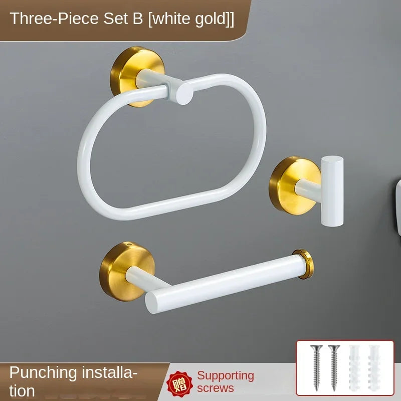 accessoires salle bain blanc moderne adhésif serviette papier toilette gant toilette inoxydable brossé
