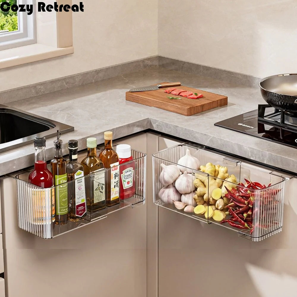 rangement porte cuisine transparent clips moderne brosse vaisselle gants lingettes essuie tout