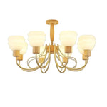 lustre moderne bois abat jour dépoli lumière douce chambre salon six lumières