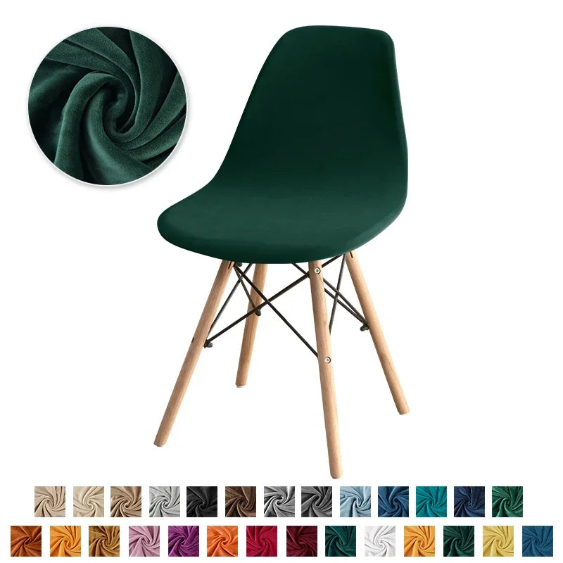 Chaise couvre velours étirable moderne fixée couleur vert foncé beigeclair