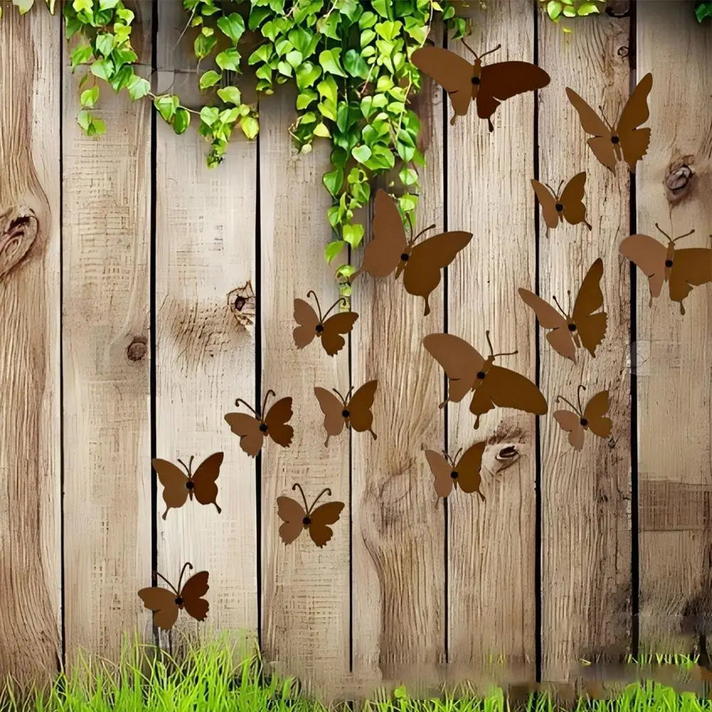 décoration murale papillons métal moderne minimaliste vieilli marron clair différentes taillesextérieur jardin courtyard
