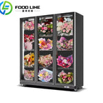 présentoir commercial triple porte vitre anti buée fleurs bouquets pots roulettes moderne