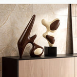 sculptures abstraites modernes bois céramique marron beige blanc noir decoration intérieur abstraite minimaliste