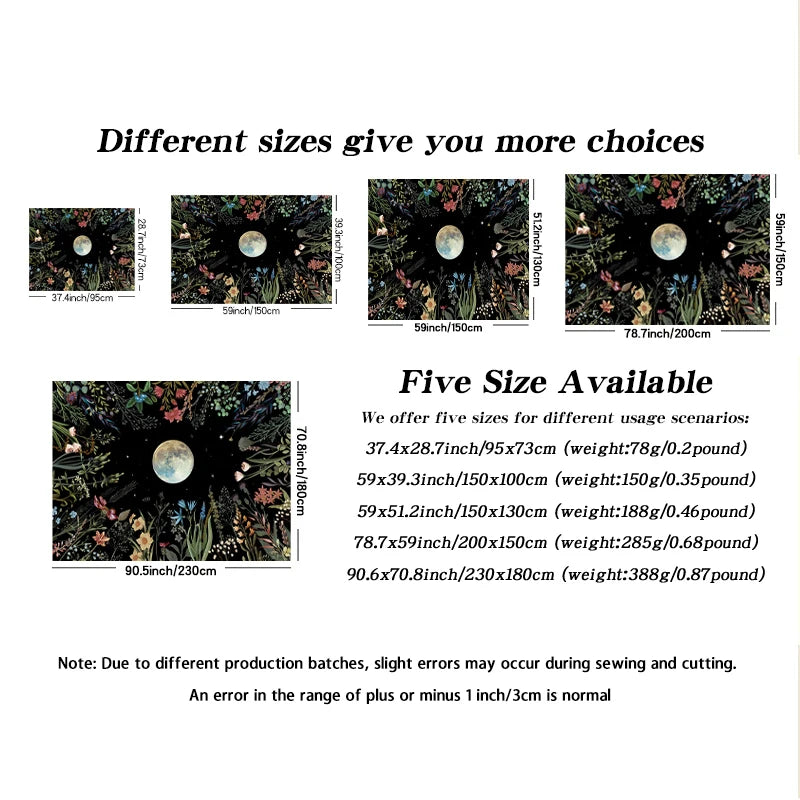 tapisserie polyester floral lunaire papillons champignons étoiles feuilles clips romantique fantaisie naturel