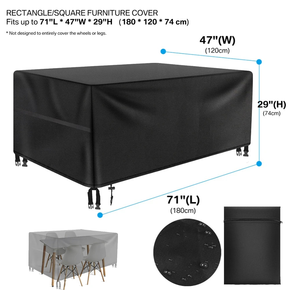 housse meubles extérieurs polyester imperméable noire moderne élastiques ajustables rectangle lshape rond