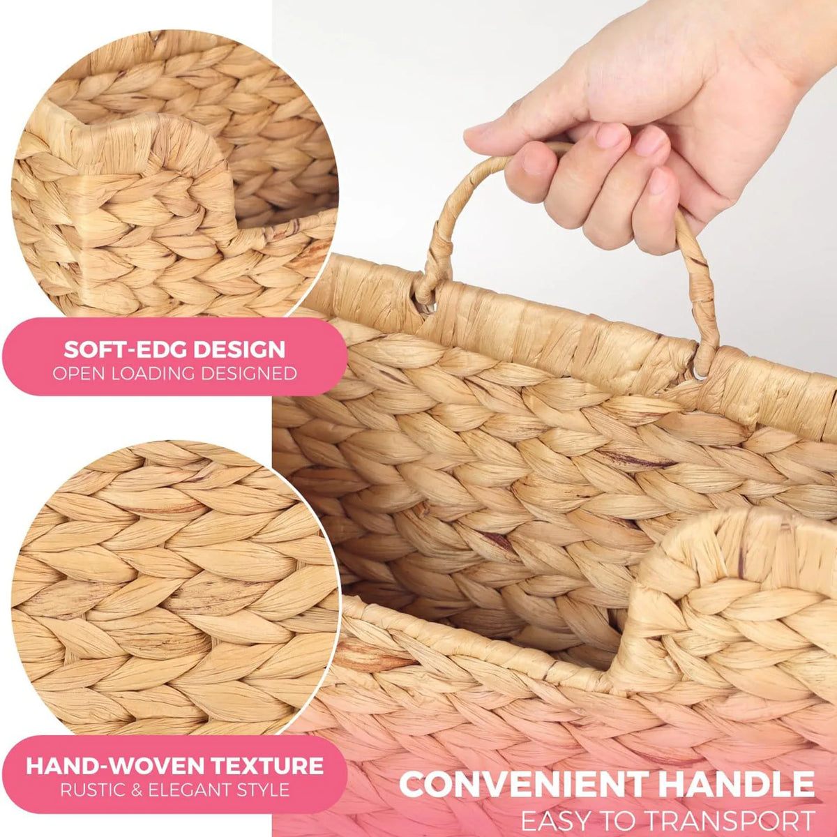 panier tissé main fibre végétale naturelle rustique élégant anneau métallique magazines tasses fleurs artificielles