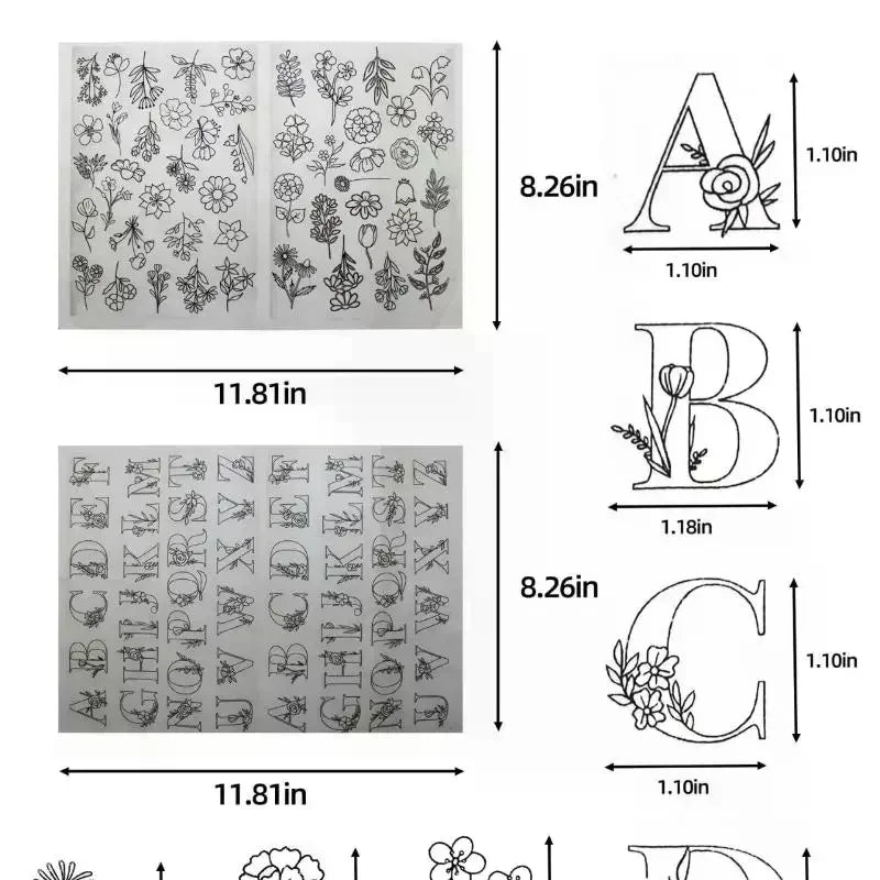 feuilles adhésives broderie transparentes motifs floraux lettres alphabet découpées étiquettes solubles acrylique imprimables adultes