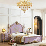 lit violet classique tête lit fleuri ornementation baroque doré chambre coucher moderne minimaliste