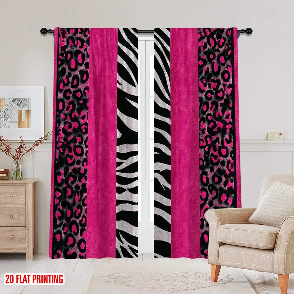 rideau léopard moderne rose vif noir blanc deux pièces polyester decoration fête