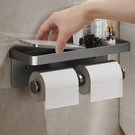 porte serviettes moderne porte papier toilette étagère rangement aluminium gris salle bain adhésif minimaliste