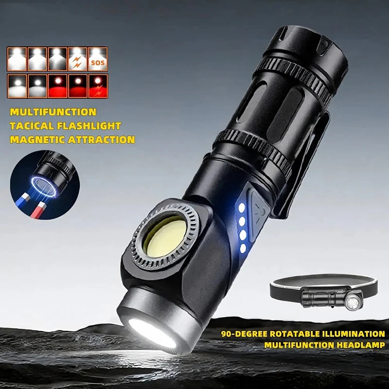 torche led rechargeable 10w super lumineuse 90° pivotante clip arrière magnectique résistance chocs