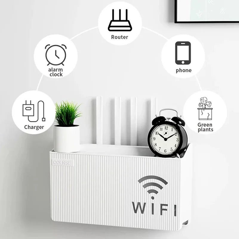 boîte rangement murale blanche rayées moderne adhésive télécommande chargeur câbles salon chambre organisateur
