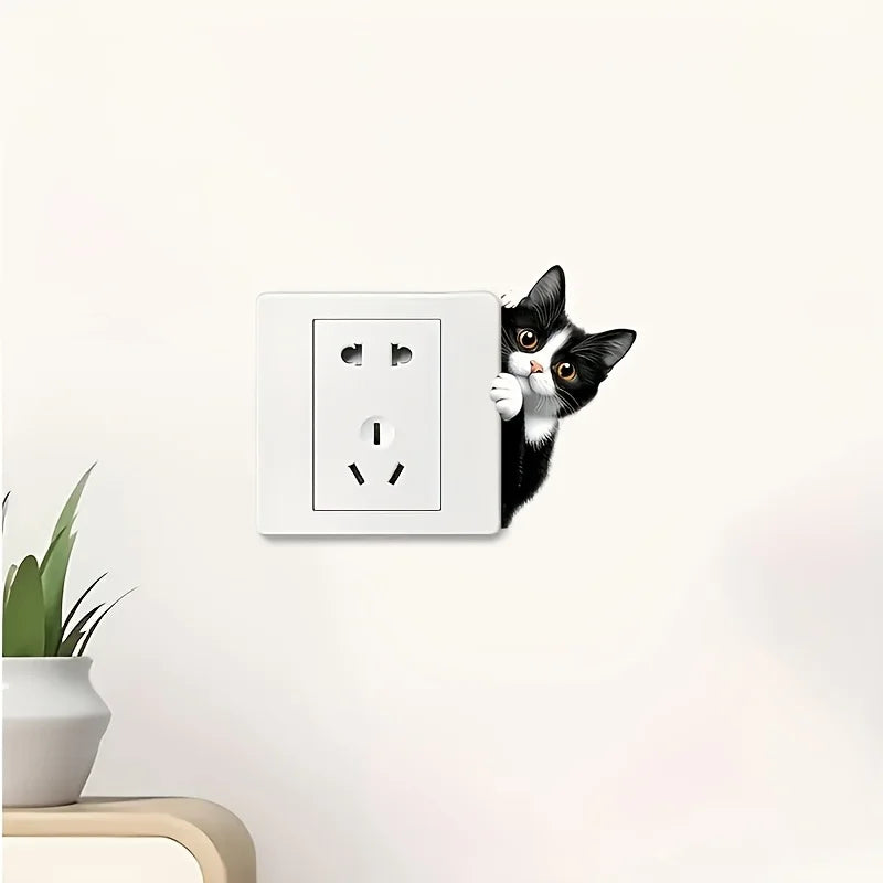sticker adhésif mur interrupteur chat noir blanc décoratif chambre salon 6x10cm