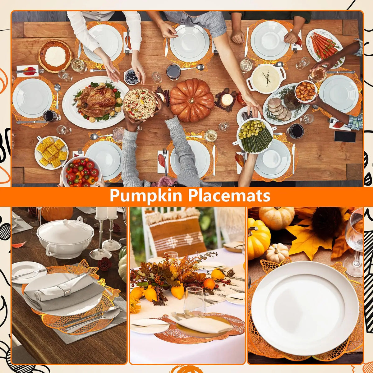 dessous plat citrouille orange automne halloween feuilles nervures réutilisable lavable transparent déco table