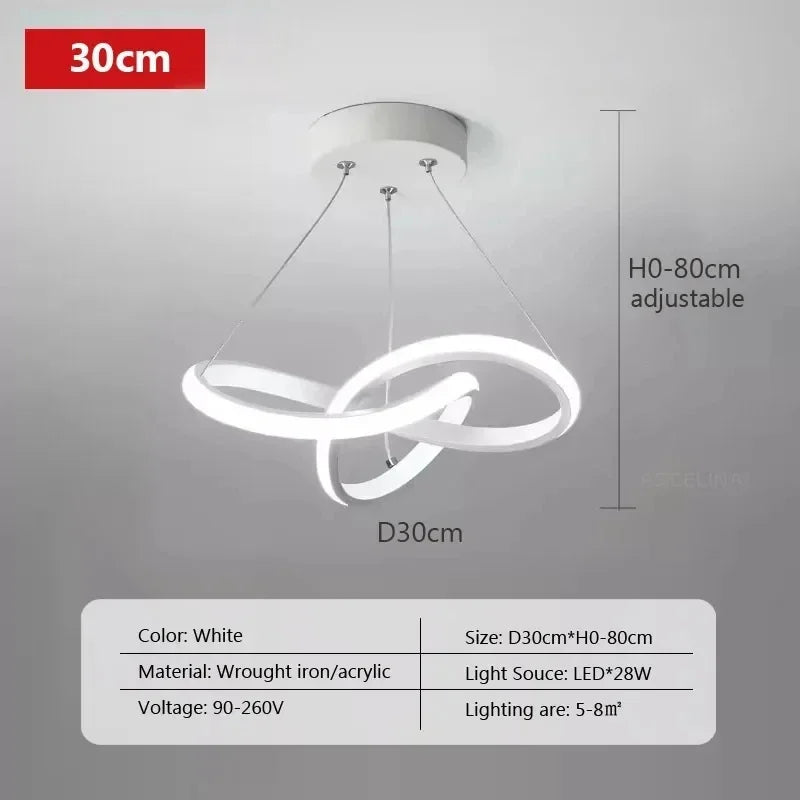 lampe suspendue moderne anneau entrelacés or noir blanc 24cm 30cm