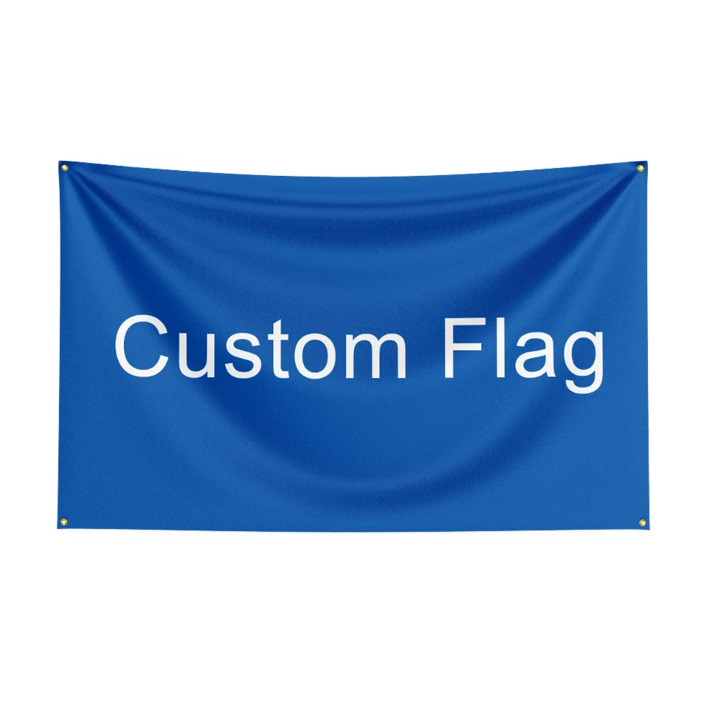 drapeau personnalisable bleu textes polyester décoration simple rectangulaire fixations incluses