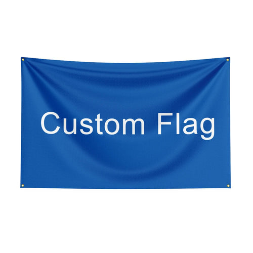 drapeau personnalisable bleu textes polyester décoration simple rectangulaire fixations incluses