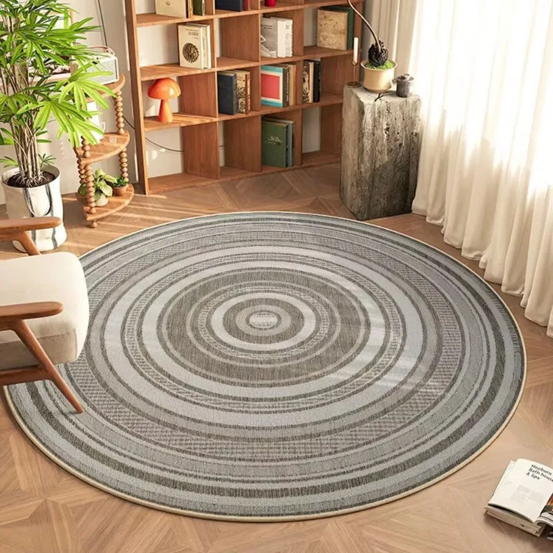 tapis rond moderne floral multicolore gris clair gris foncé vert foncé polyester adhésif salon