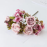 bouquet fleurs artificielles rose blanc classique décoration mariage anniversaire intérieur élégant soie hortensia pivoine