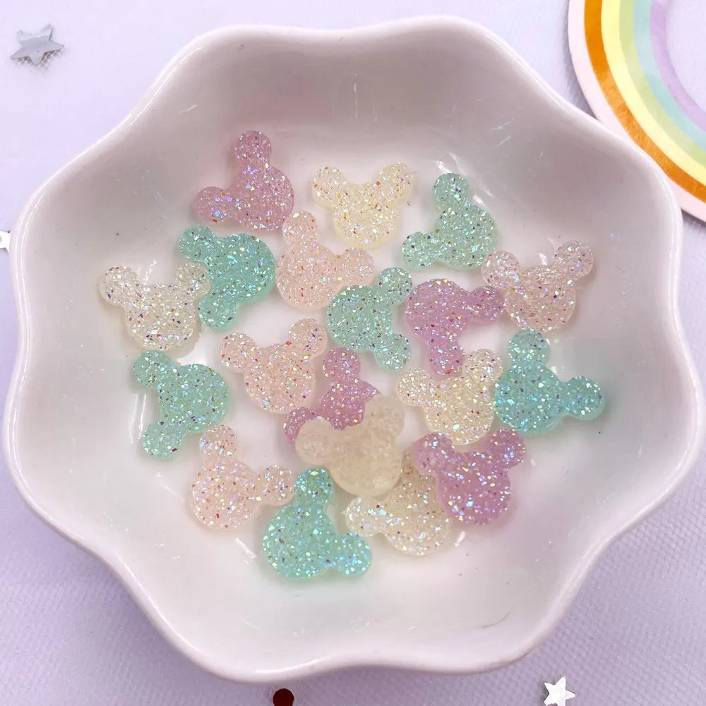 strass résine mickey mouse blanc rose vert bleu argent décoration bijoux enfantin 12mm*10mm