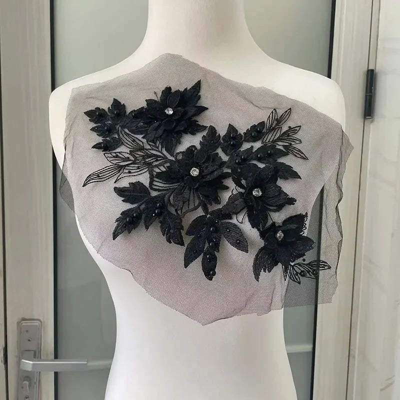 applique textile fleurs brodées strass violet rose noir 30x21cm coudre écolomanuelfait