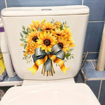 autocollants toilette moderne tournesols jaunes rubans gris vinyle pvc opaque décoration maison blanc