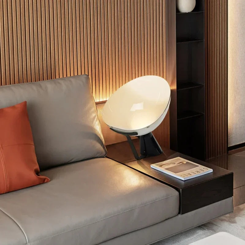 lampe table moderne métal blanc éclairage chaud led sans ombre interrupteur bouton fixée salon