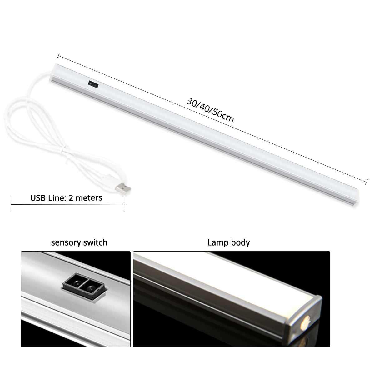 lampe led moderne 5v usb sensor 30 40 50cm blanc aluminium maquillage coiffeuse salle