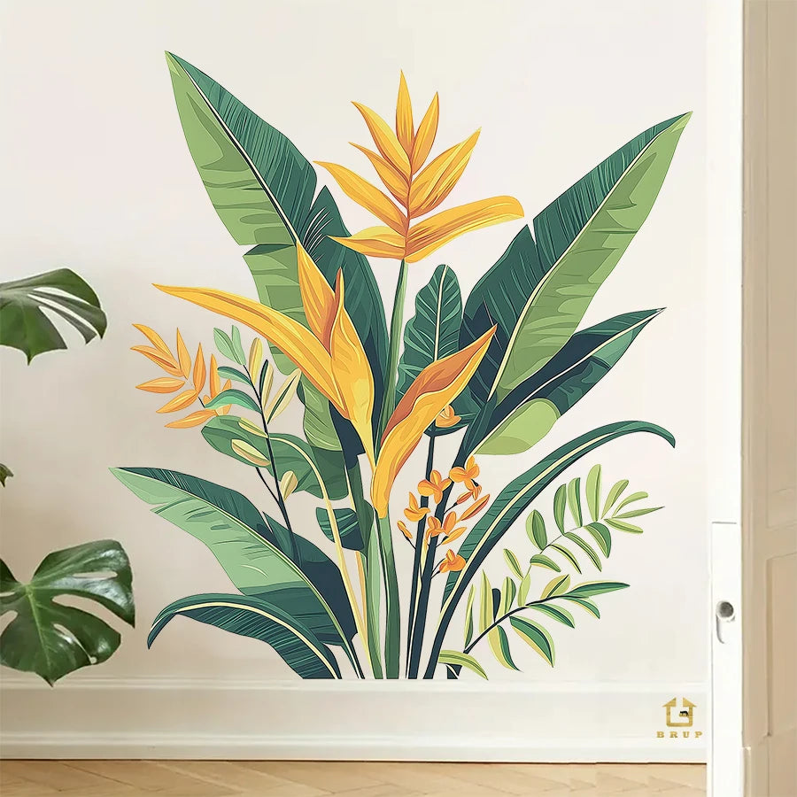 sticker mural fleur tropical graphique moderne chambre salon étudiants enfants décoration mur opaque autocollant