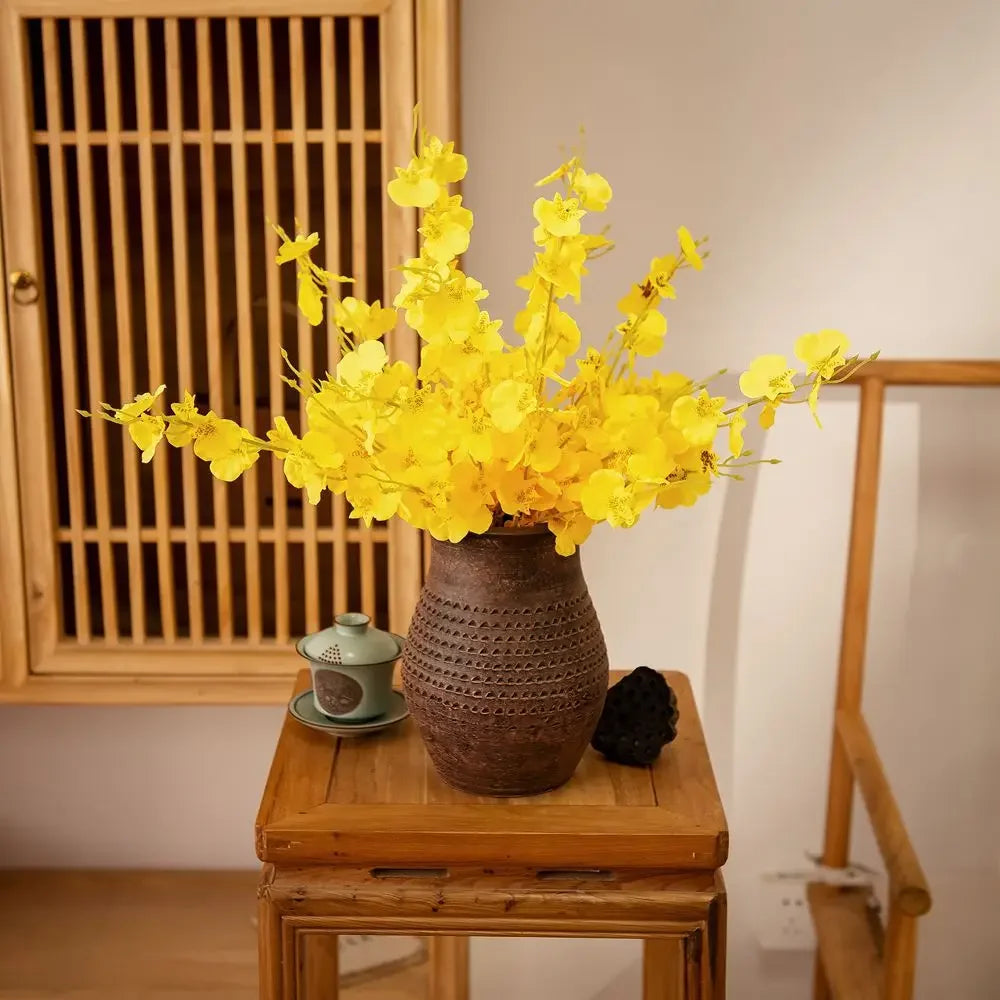 bouquet artificiel orchidée jaune moderne vase décoration intérieur extérieur 50cm
