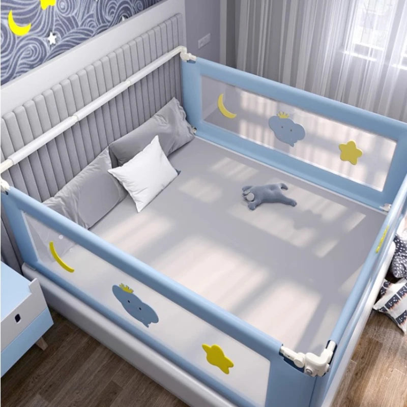 clôture lit enfant bleu clair motifs animaux clips magnétiques gris clair lune étoile moderne