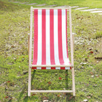 chaise longue pliable bois massif toile rayée plateau d'appoint plage
