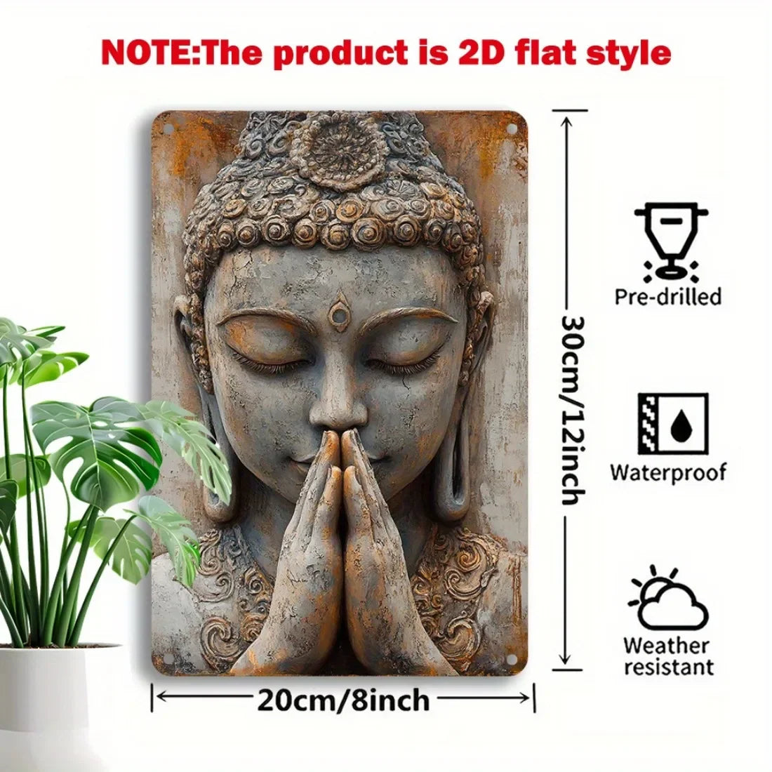 statue bouddha aluminium relief sculpté gris brun beige décoration murale intérieur extérieur (Seulement 14