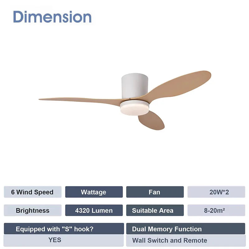 ventilateur moderne noir bois led télécommande minimaliste chambre