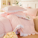 ensemble literie rose clair texture pointe bordures blanches moderne doux pièces 135x200cm 150x200cm 168x229cm