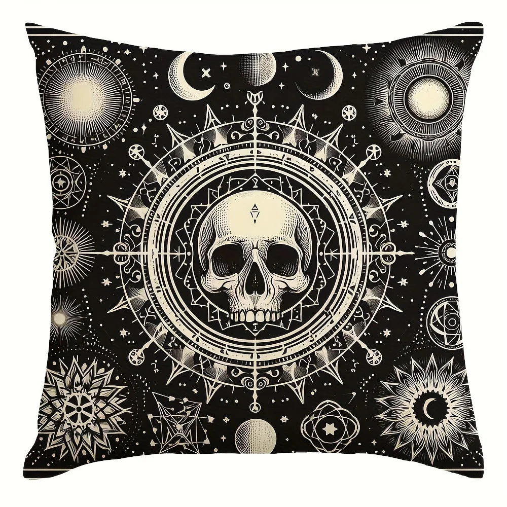 taies d'oreiller gothiques crânes étoiles noires blanches maison lit 45x45cm polyester peachskin