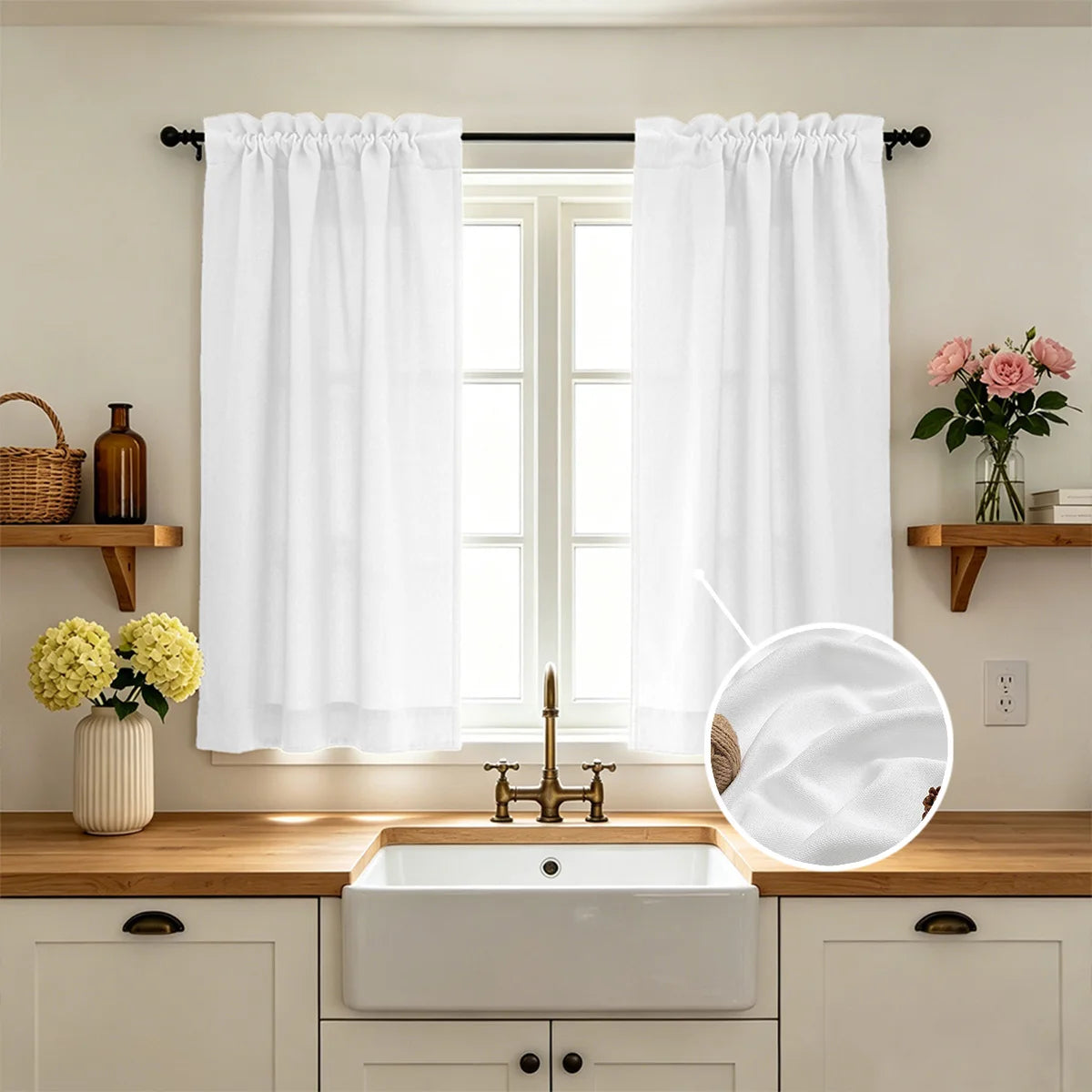 rideaux cuisine blanc gris clair semi transparent modernes minimalistes panneaux texture rayée