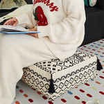 coussin carré coton géométrique tassel opaque ethnique boho chic beige noir rouge blanc