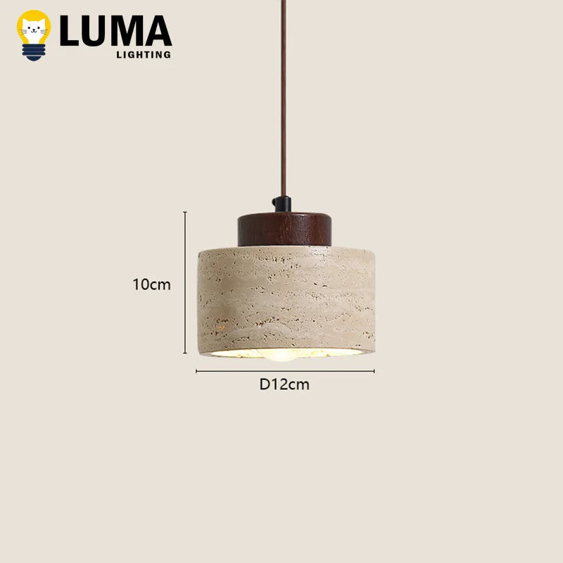 Suspension lumineuse pierre beige clair texture granulée moderne câble noir chambre salon