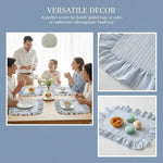 sets table tissu rayés bleu blanc bord frangé rustique chic vintage élégant assiettes fourchettes