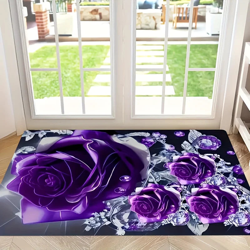 tapis salon moderne violet roses papillons patchwork lavable grande surface décoration chambre intérieur