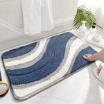 tapis bain polyester doux absorbant moderne vert gris beige bleu blanc ondulé geometrique