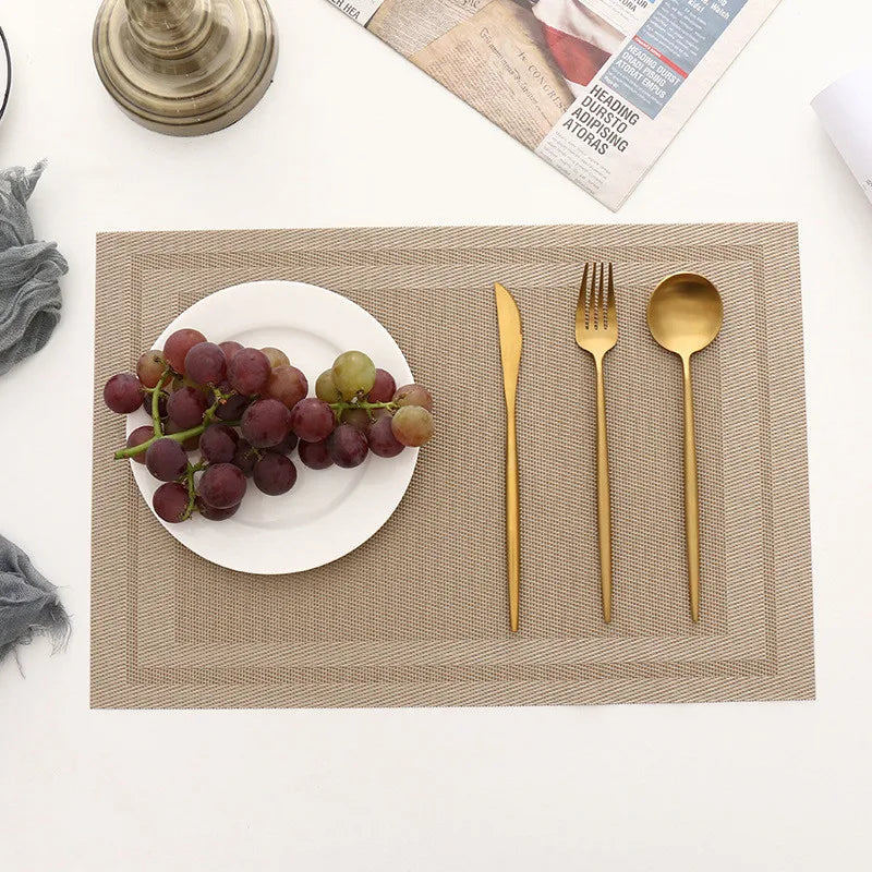 tapis anti brûlure rectangle moderne tressé beige gris doré blanc semi transparent respectueux environnement