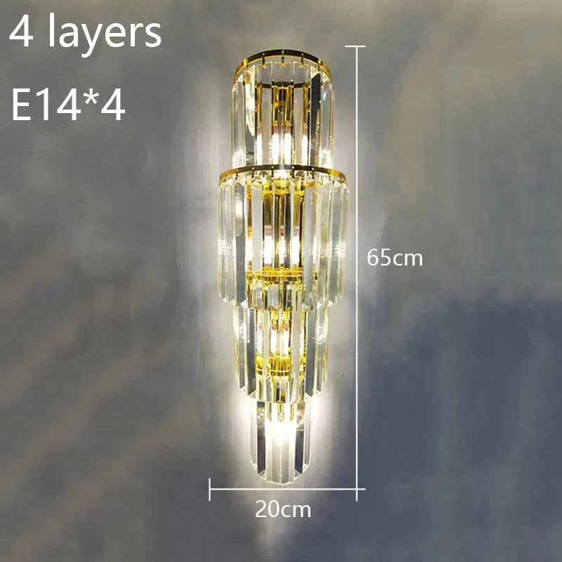 applique murale moderne cristal doré tubes horizontaux lumière led salon luxe élégant