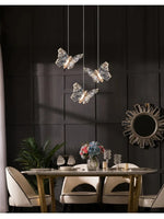 suspension décorative moderne papillons transparents dorés hall chambre éclairage contemporain fixations
