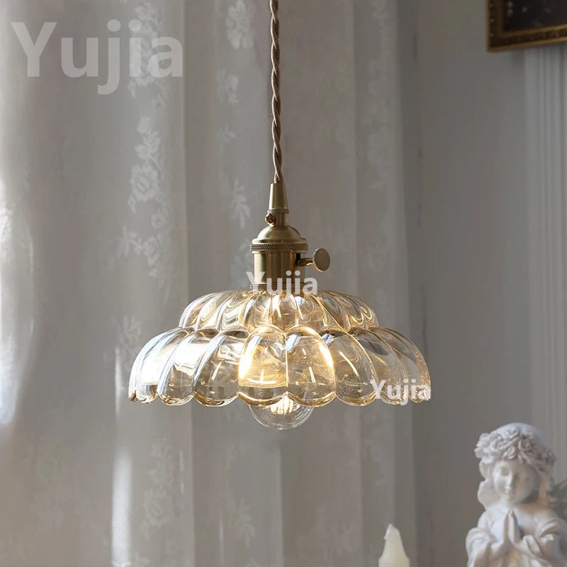 suspension lumineuse vintage transparente relief doré éclairage rétro chambre salon