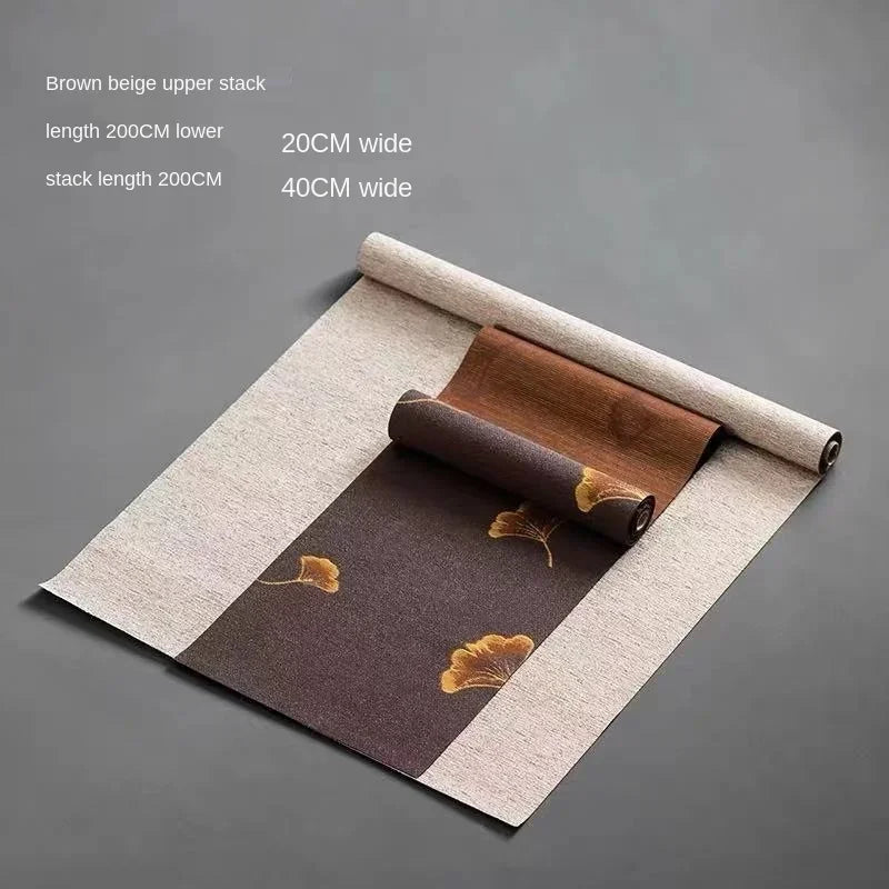 serviette table classique feuilles d'érable dorées vert foncé beige marron traditionnelle tasses thé plateau